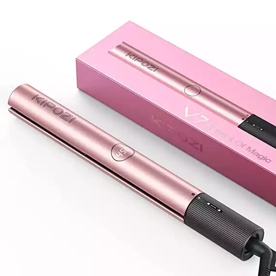 KIPOZI Hair Straightener, 2 in 1 Straightener and Curling Iron, Titanium Flat Iron for Hair with Salon High Heat 450℉, V7 in Rose Gold